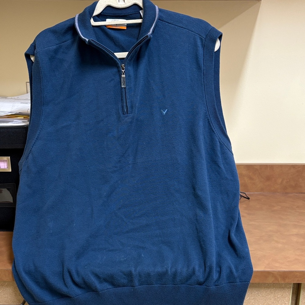 Callaway V Tech‎ Men's Navy 1/4 Zip-Up Sweater Vest 100% Cotton Size XL